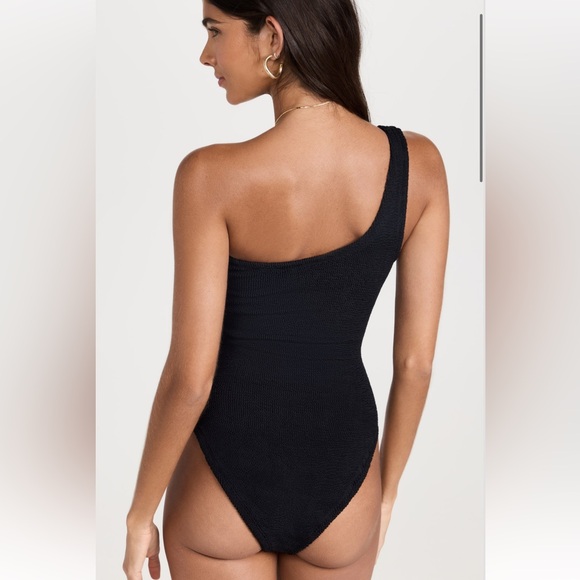 Hunza G Nancy Swimsuit Black One Shoulder Bikini Crinkle Noir Bodysuit Rare - Picture 5 of 16